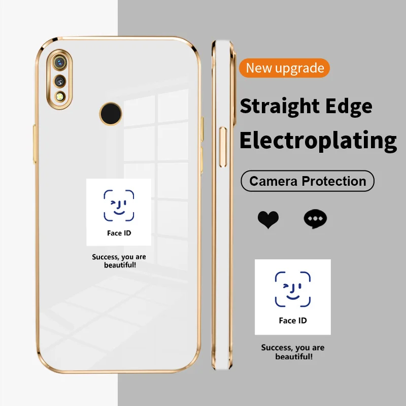 

Luxury Electroplated Case on for Realme 3 3i 5 6 Narzo 20 Pro X Lite 5i 5s 6i Q 6S 7 4G Global Shockproof Smiley Face Shell