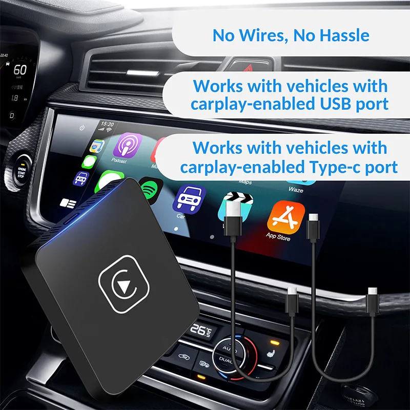 

Mini Carplay Box Wireless for Toyota Mazda Nissan Camry Suzuki Subaru Tesla Citroen Audi Mercedes Kia Bluetooth V5.0