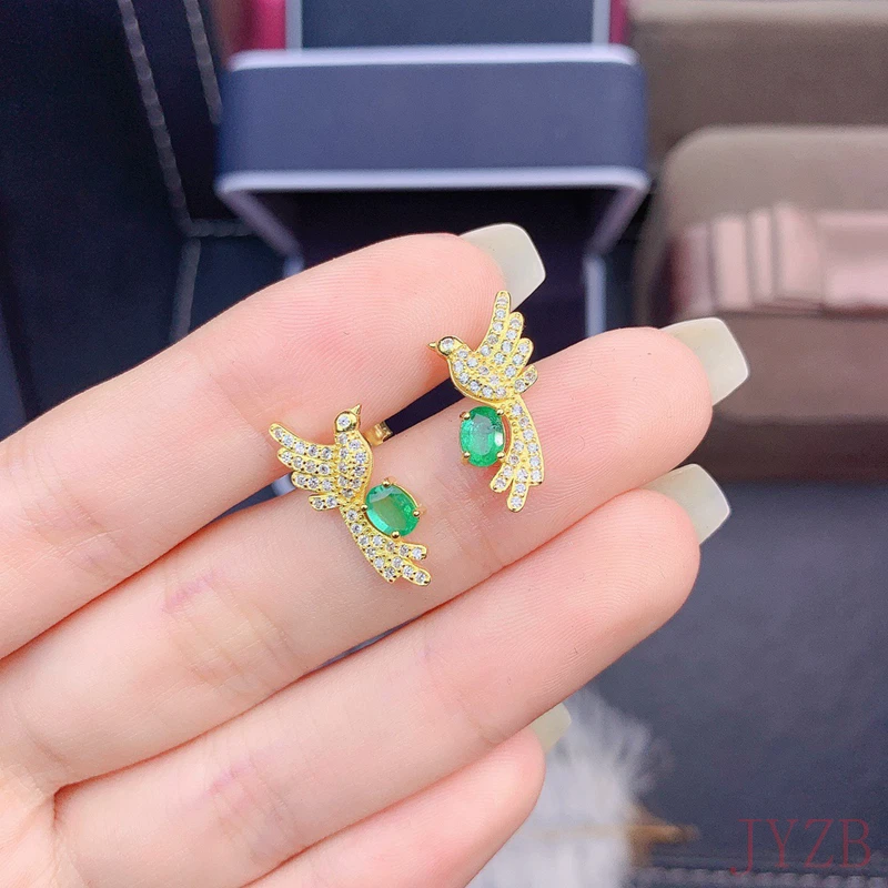 

Серьги с изумрудами уникального дизайна в виде птиц, серьги из стерлингового серебра с высоким чувством бутика, новые серьги