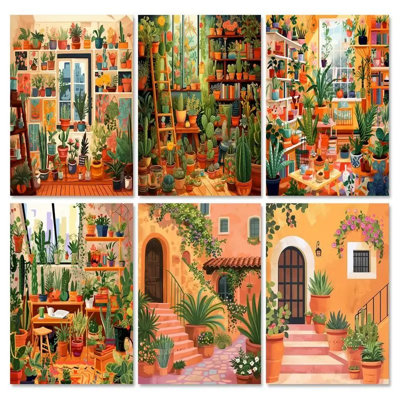 Картина по номерам на холсте с зелеными растениями