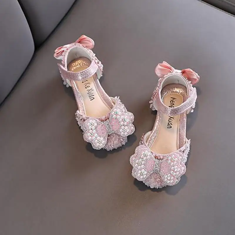 Обувь принцессы для девочек сандалии новые детские с бантом и стразами блестками