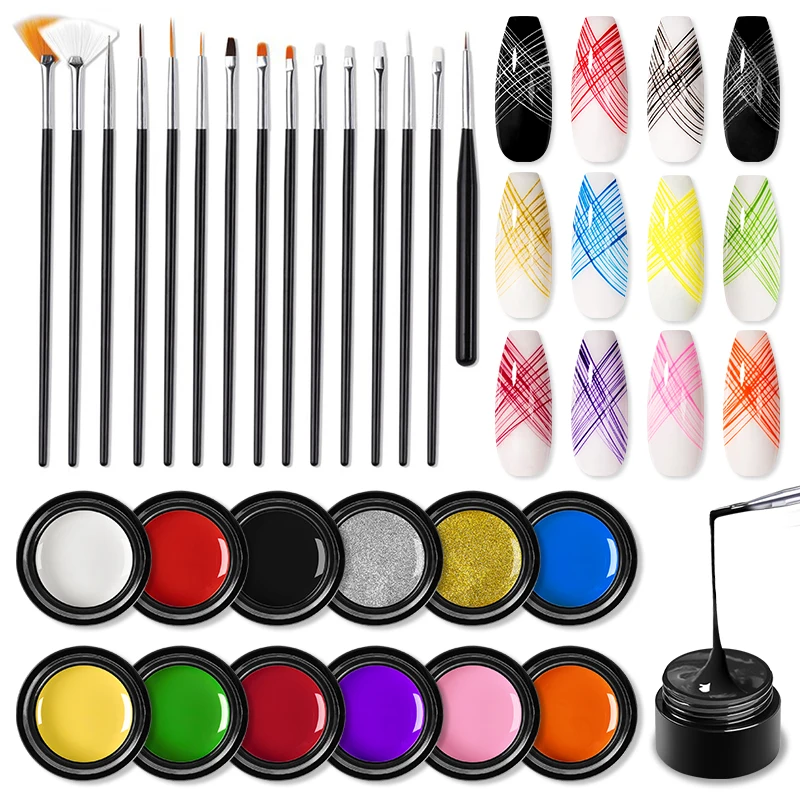 

MEET ACROSS Spider Line Nails Gel Polish Set With Brush Drawing Web Silk Line UV Hybrid Varnishes Pulling Paint DIY Manicure