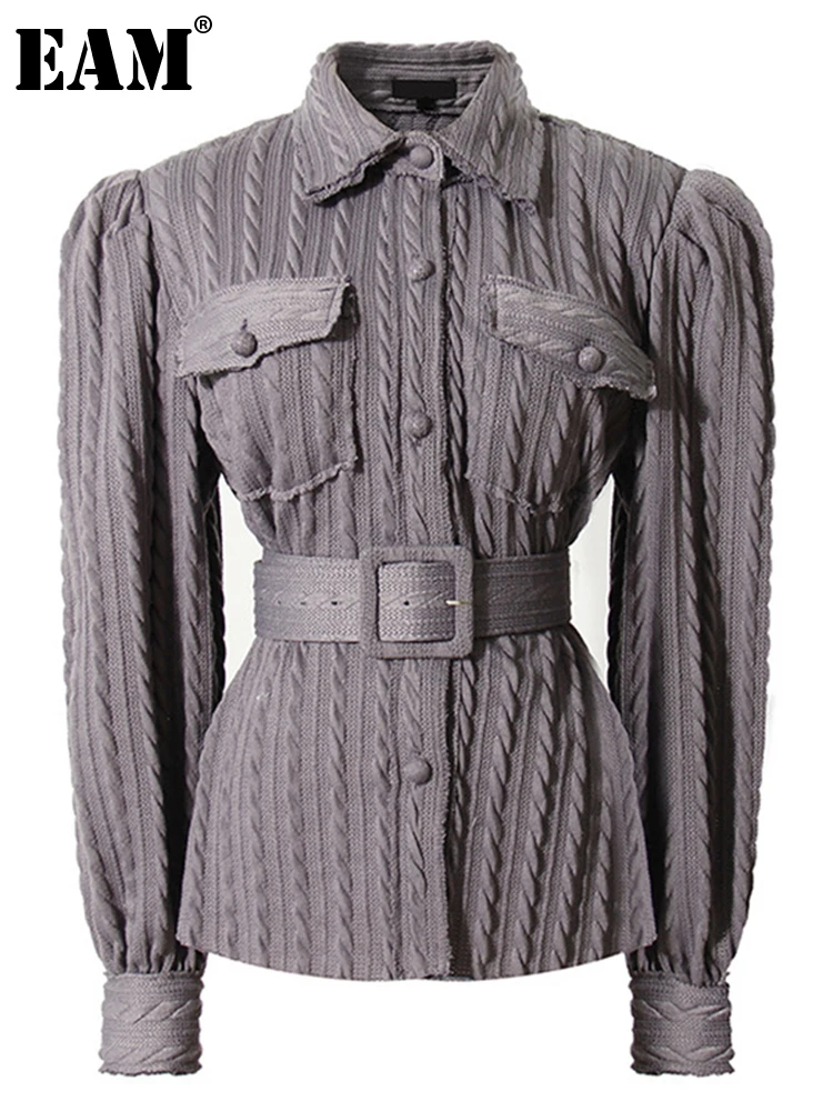 

[EAM] Vintage Belt Twist Knitting Cardigan Sweater Loose Fit Lapel Long Sleeve Women New Fashion Tide Autumn Winter 2022 1DD3603