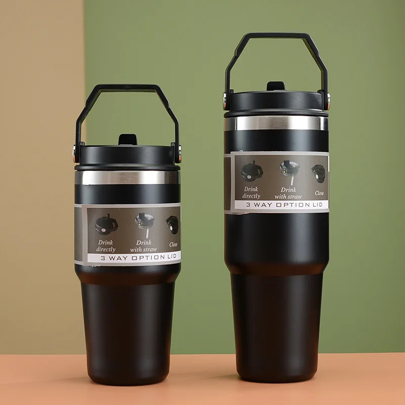 Stainless Steel Vacuum Flasks Straw Cup With Lifting Handle