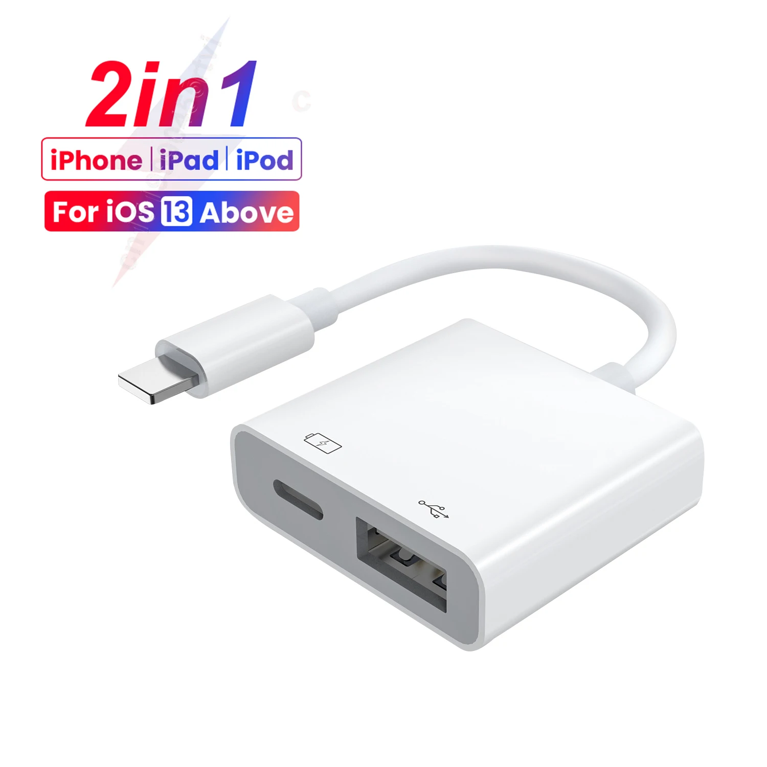 

8-Pin USB 3.0/To 8-Pin 2 In 1 OTG Adapter For iphone 13 12 11 Pro Max iPad Converter For iOS 13 Above Mouse Camera Card Reader