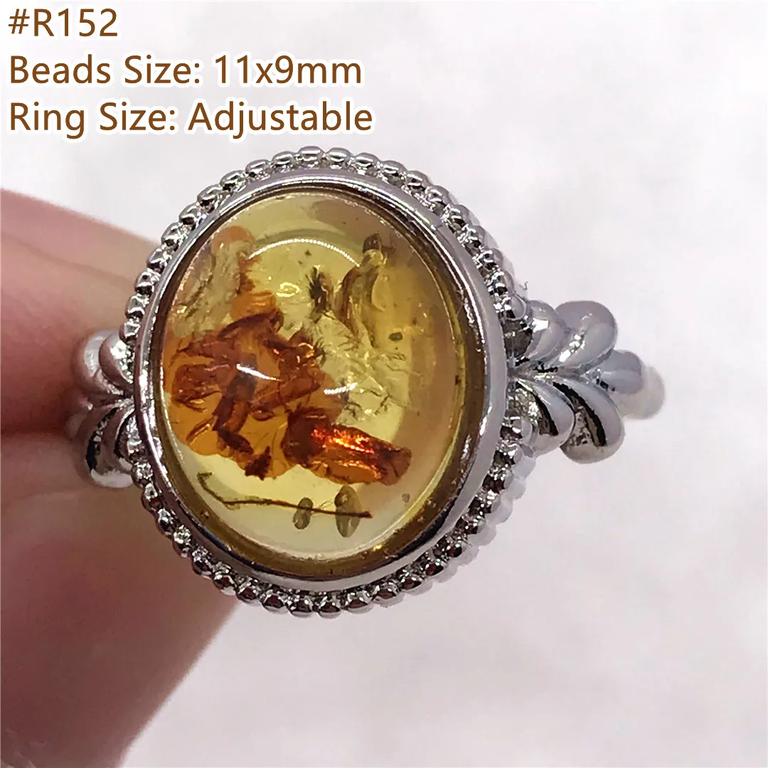 

Кольцо из натурального янтарного камня, регулируемое, с кристаллами