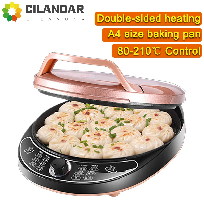 CILANDAR Electric Baking Pan Double-sided Heating Suspension Type Crepe Maker Skillet Pancake Baking Machine Pie Pizza Griddle