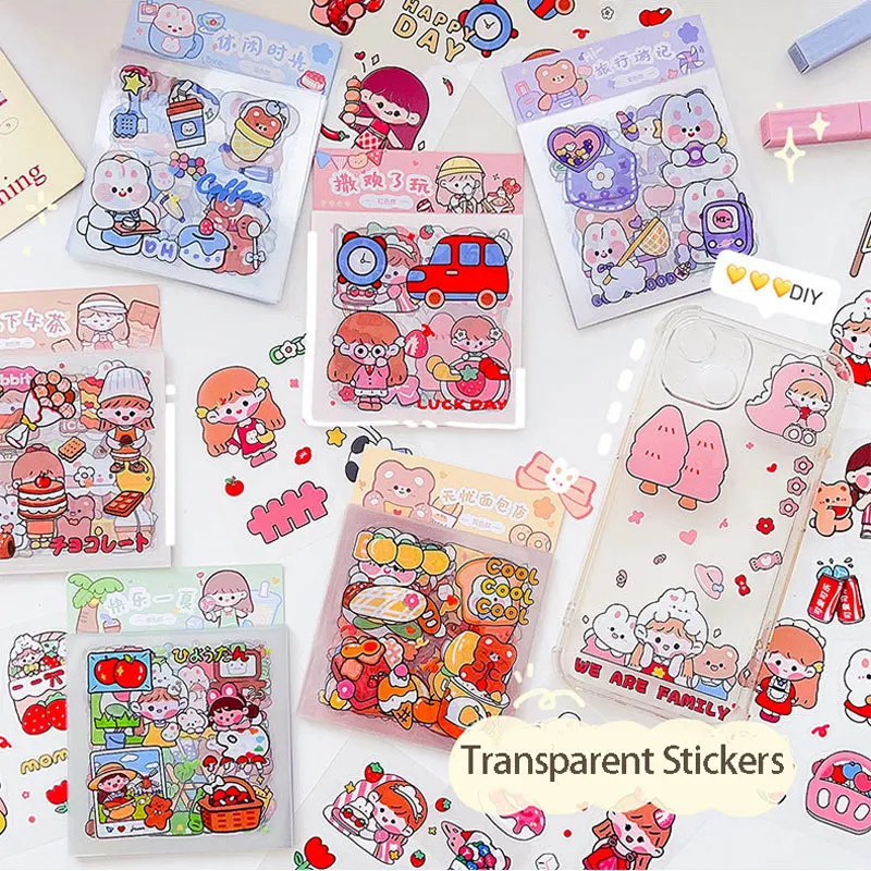 

Kawaii Cartoon Stickers Scrapbook Stickers Set Cute Mini Animals Transparent Sticker Waterproof Plastic Tape For Diy Diary Book