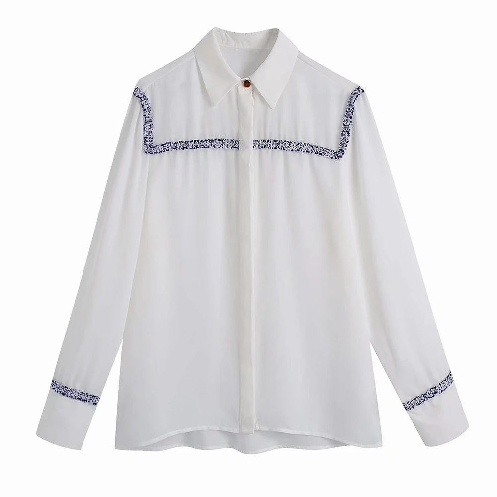 

Women White Shirt Patchwork Spring 2022 New Fashion Long Sleeve Loose Blouse Female Casual Top Clothing