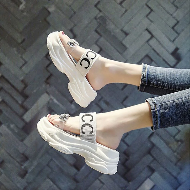 2023 New Summer Fashion Women Wedges Sandals Beach Casual Woman Platform Open Toe Shoes Ladies All-match Rhinestone Sandals