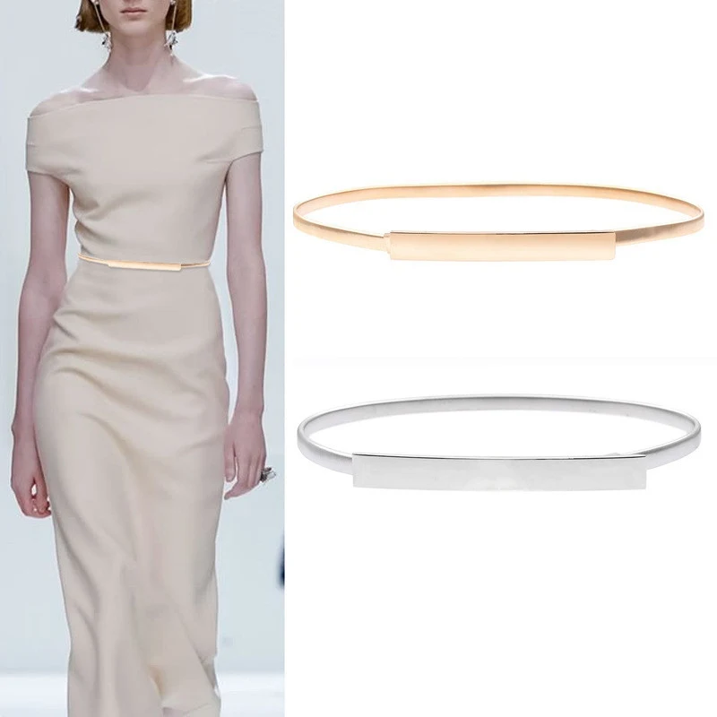 

Women Ladies Fashion Skater Leaves Metal Elastic Thin Skinny Belt Waist Band