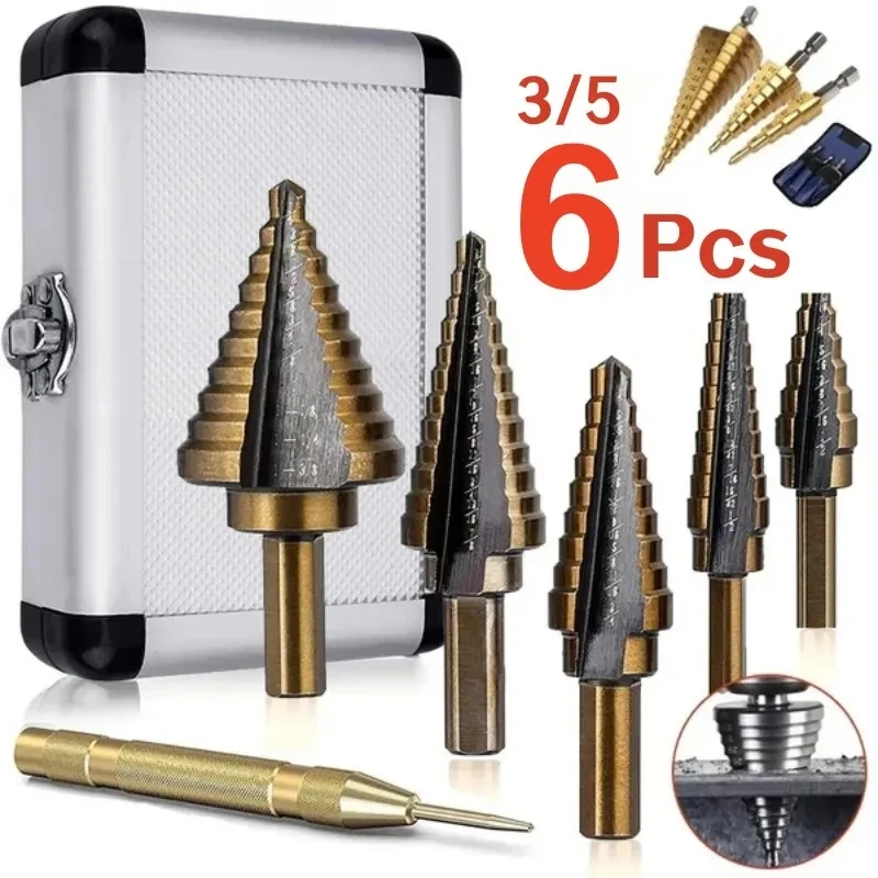 

HSS 4241 Cobalt Multiple Hole 50 Sizes Step Drill Bit Set Tools Aluminum Case Metal Drilling Tool for Metal Wood Step Cone Drill