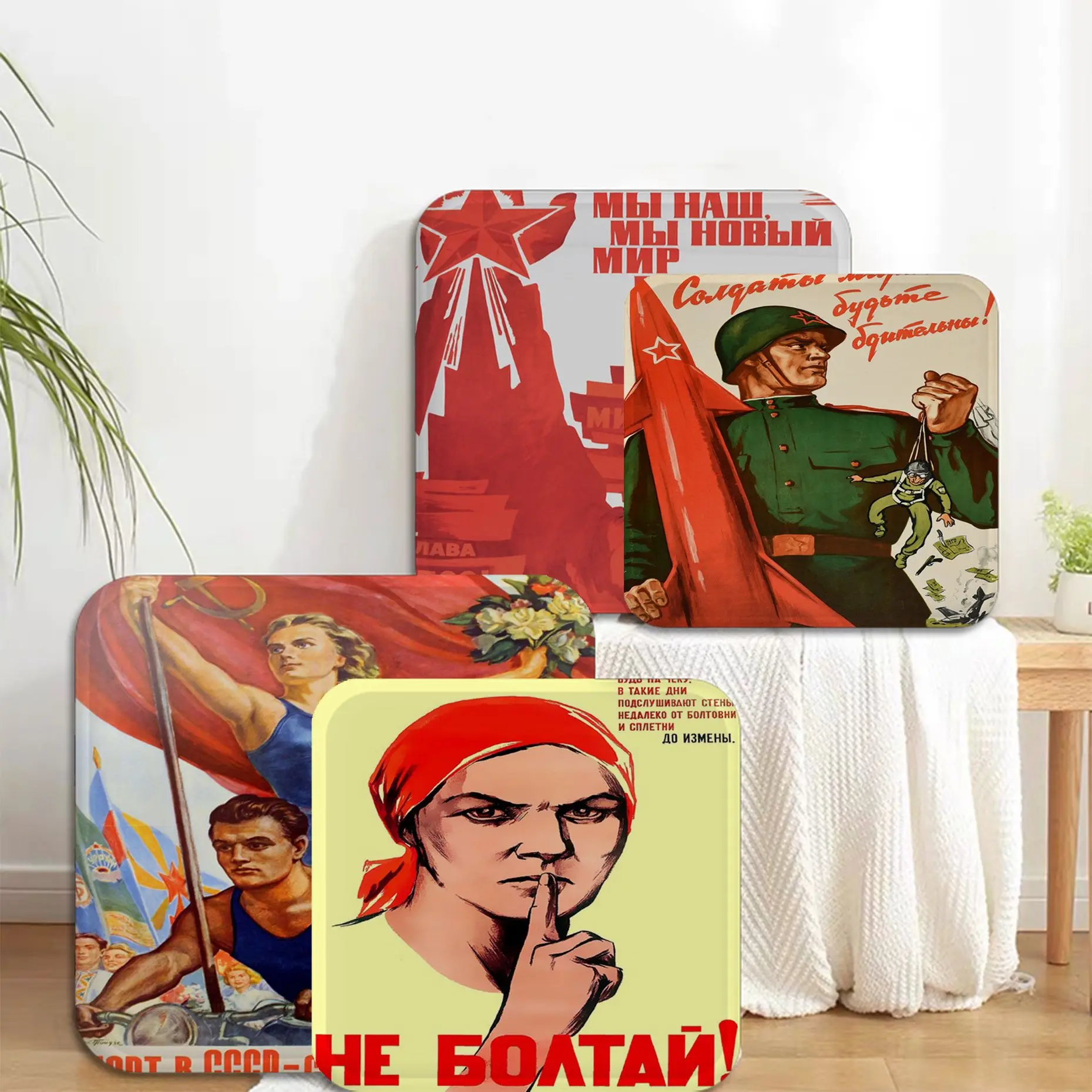 

Vintage Russian Propaganda Cushion Mat Square Dining Chair Cushion Circular Decoration Seat For Office Desk Chair Mat Pad