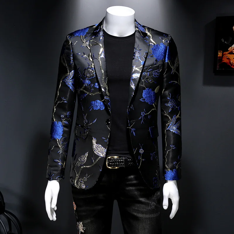 

New Vintage Luxury Jacquard Blazers Men 2022 New Flower Slim Fit Blazer Jacket Hommes Wedding Club Party Dress Singers Costumes