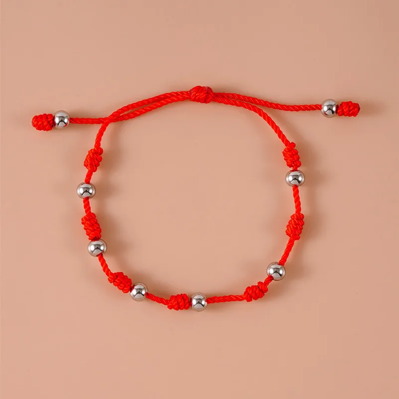 

Vintage Red Rope Bracelet for Women Girls Simple Silver Color Stainless Steel Handmade Woven Adjustable Lucky Bracelet Jewelry