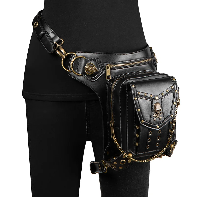 

Chikage Street Trend Women's Shoulder Bag Skull Riveted Oblique Span Locomotive Waist Pack Personality Phone Fanny Pack