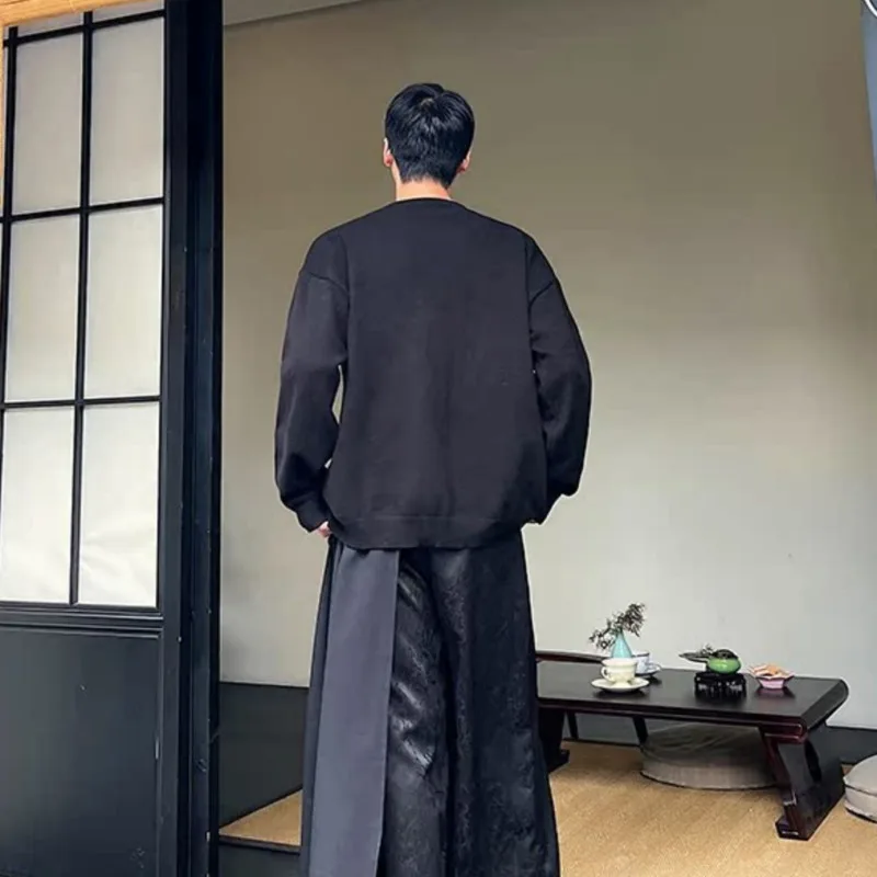 SYUHGFA нишевый дизайн мужской кардиган однотонный с круглым воротником