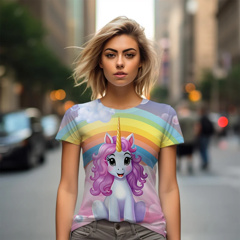 

Summer New Lady T -shirt Cartoon Unicorn 3D Printing Ladies T -shirt Cute Style Casual Ladies T -shirt Fashion Women T -shirt