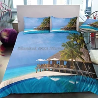 modern nature bedding set 3d digital printing beach coconut grove summer bedroom quilt cover pillowcase bedding kit