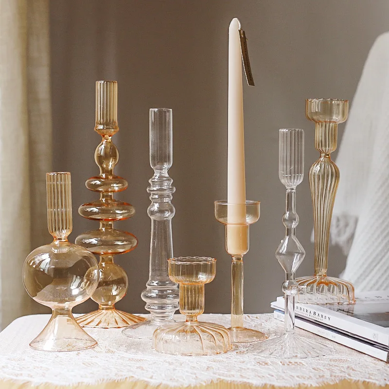 Glass Candle Holder Home Decor Candlestick Room Decor Vase Wedding Decoration Crystal Candle Holder European Desktop Ornaments