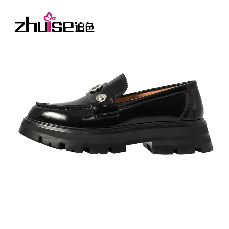 

Single Shoes Women's 2022 Spring And Autumn Genuine Leather Round Toe British Style Small Leather Shoes Thick-Soled Loafers