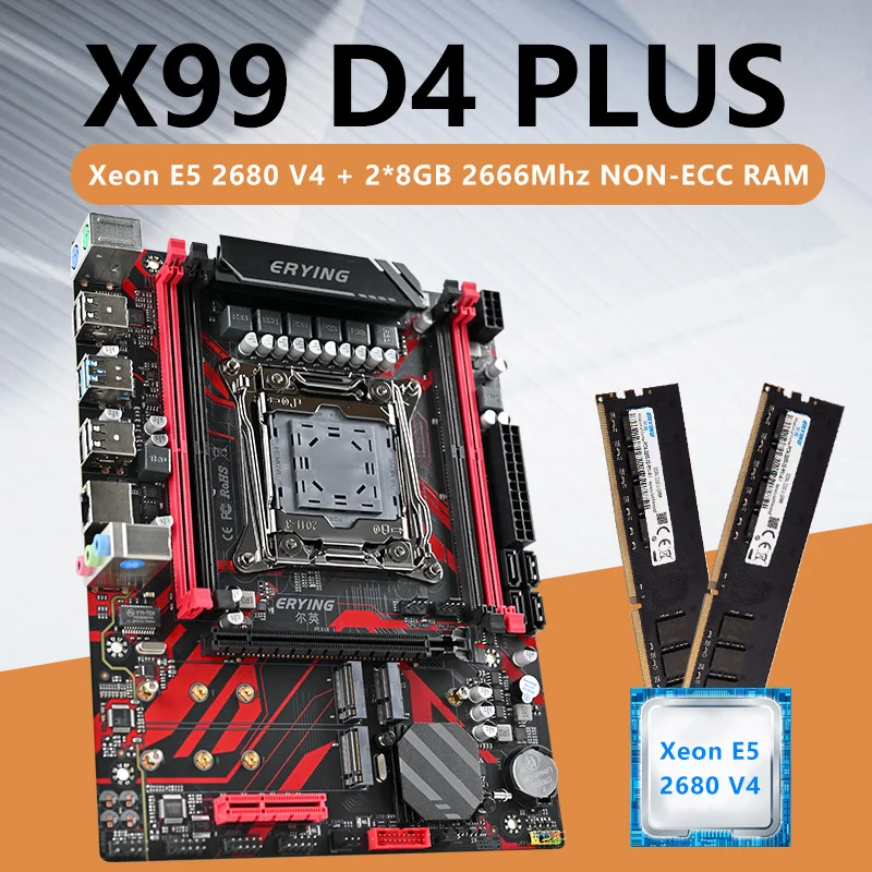 

ERYING X99 D4 PLUS LGA 2011-3 XEON X99 Motherboard with E5 2680 v4 CPU with 2*8G DDR4 2666Mhz NON-ECC Memory Combo Kit Set