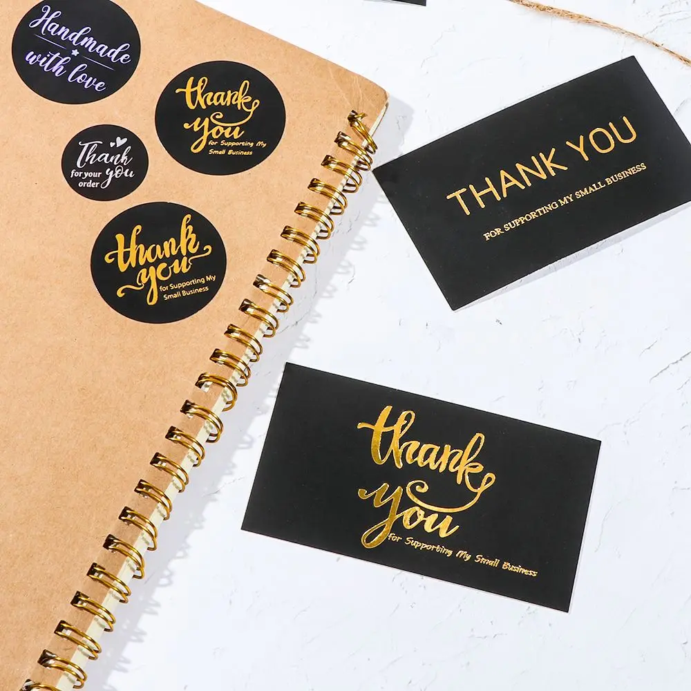 

Gold Foil Appreciate Customer Black Greeting Cards Round Seal Stickers Thank You For Supporting My Small Business