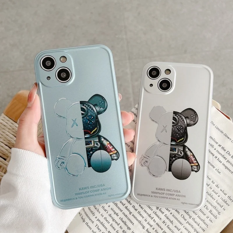 

Fashion Robot Bear Electroplated Phone Case Cover for IPhone 7 8 Plus 11 12 13 Pro X XR XS Max Shockproof Case IPhone 13 Cases
