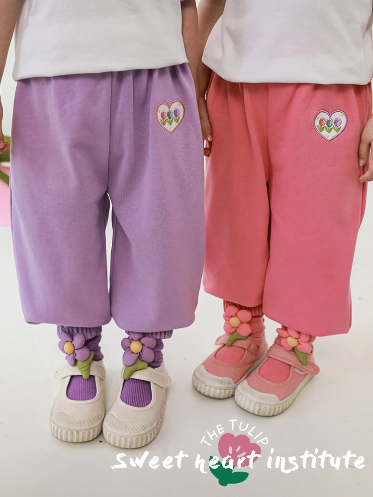 

Girls' Spring Pants 2023 New Tulip Sticker Cartoon Loose Casual Pants