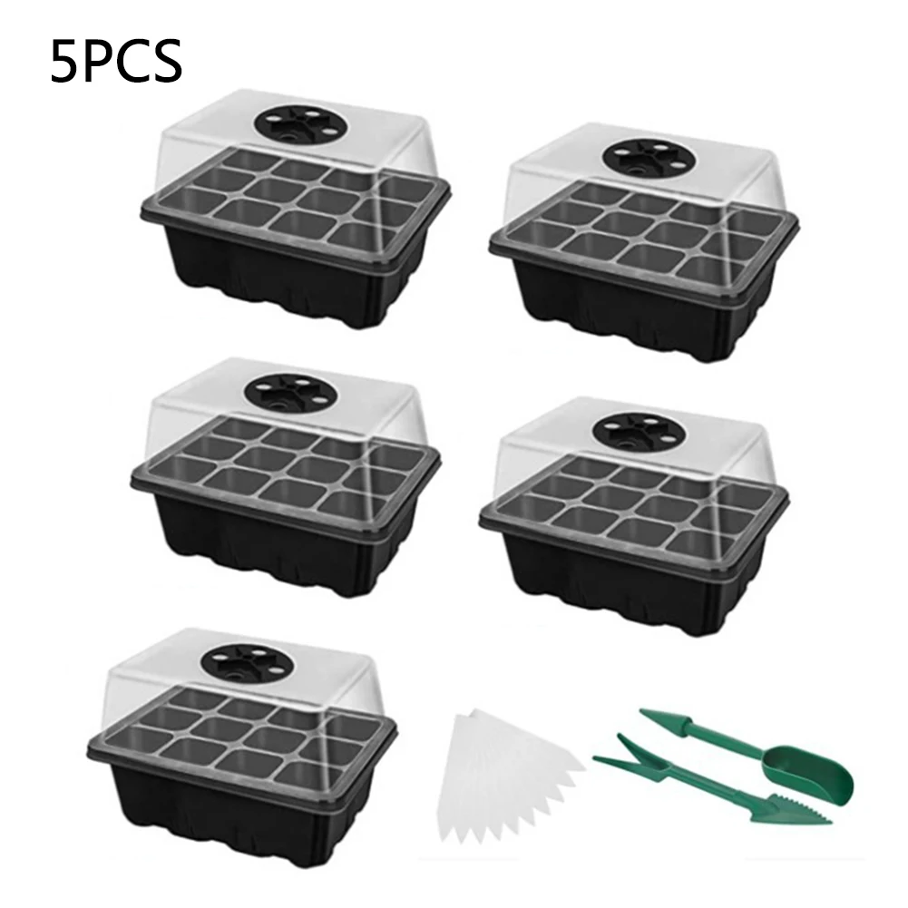 

12 Cells Nursery Pots Humidity Adjustable Propagator Seedling Starter Tray Garden Germination Yard Plant With Dome Base Growing