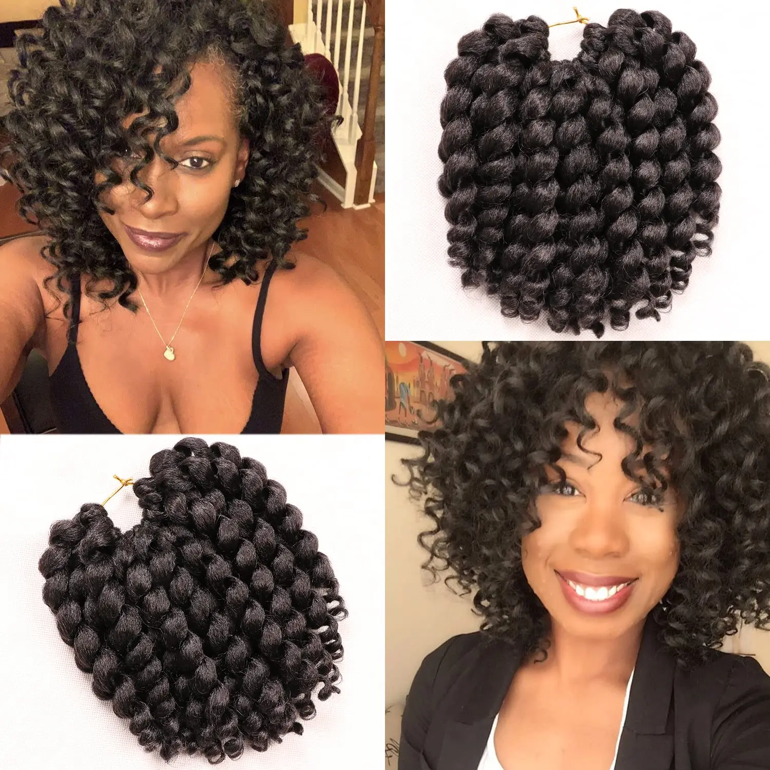 

Synthetic Ombre Jumpy Wand Curl Crochet Braids Jamaican Bounce Curl Braiding Hair Extension for Black Women 8inch 20strands