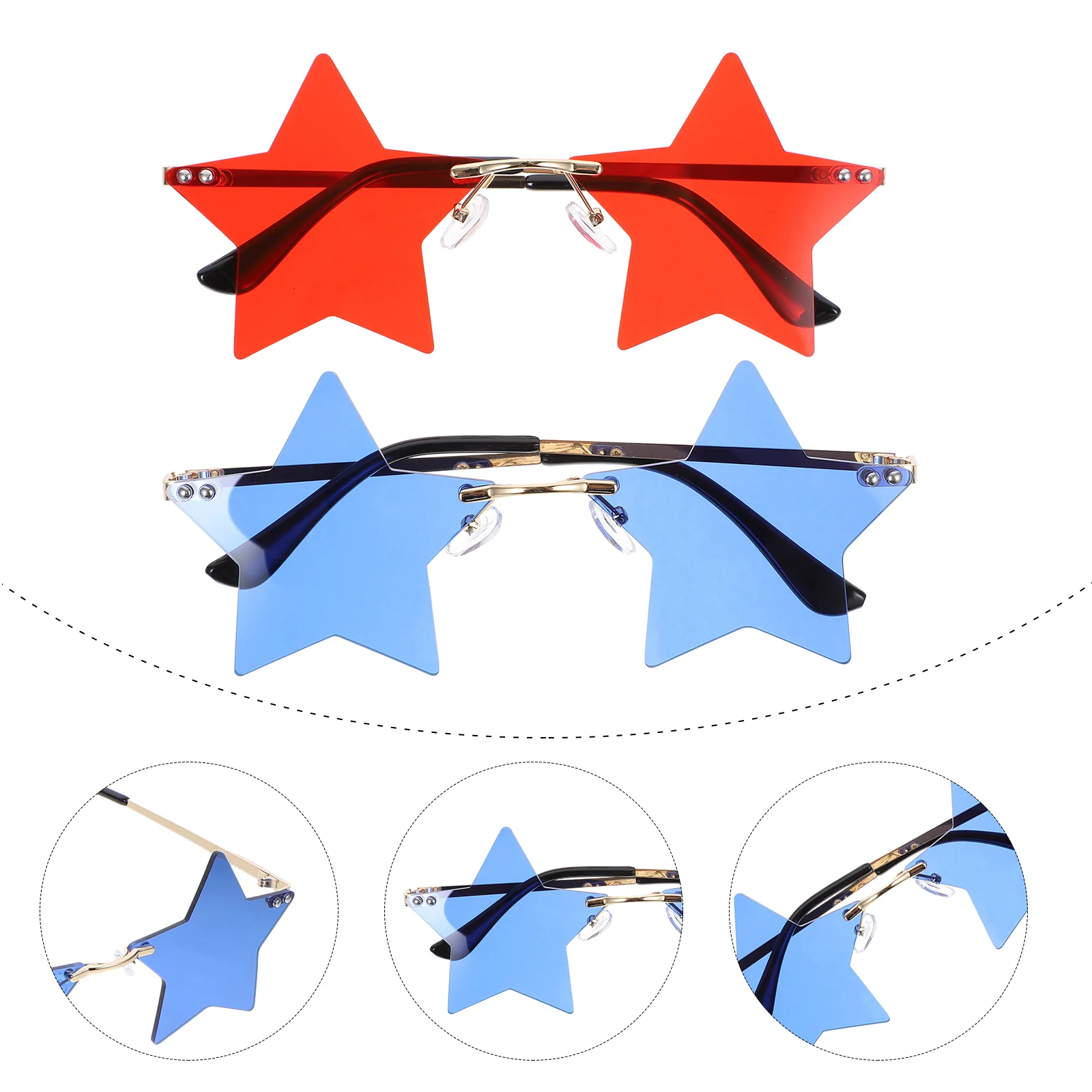 

2 Pcs Star Glasses Rimless Sunglasses Dance Party Decorations Eyeglasses 4th July Nativity Ornaments Kids Independence Day