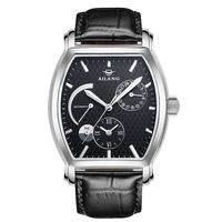 tonneau shape mechanical watch men luxury mens leather strap automatic business wristwatches with sub dials