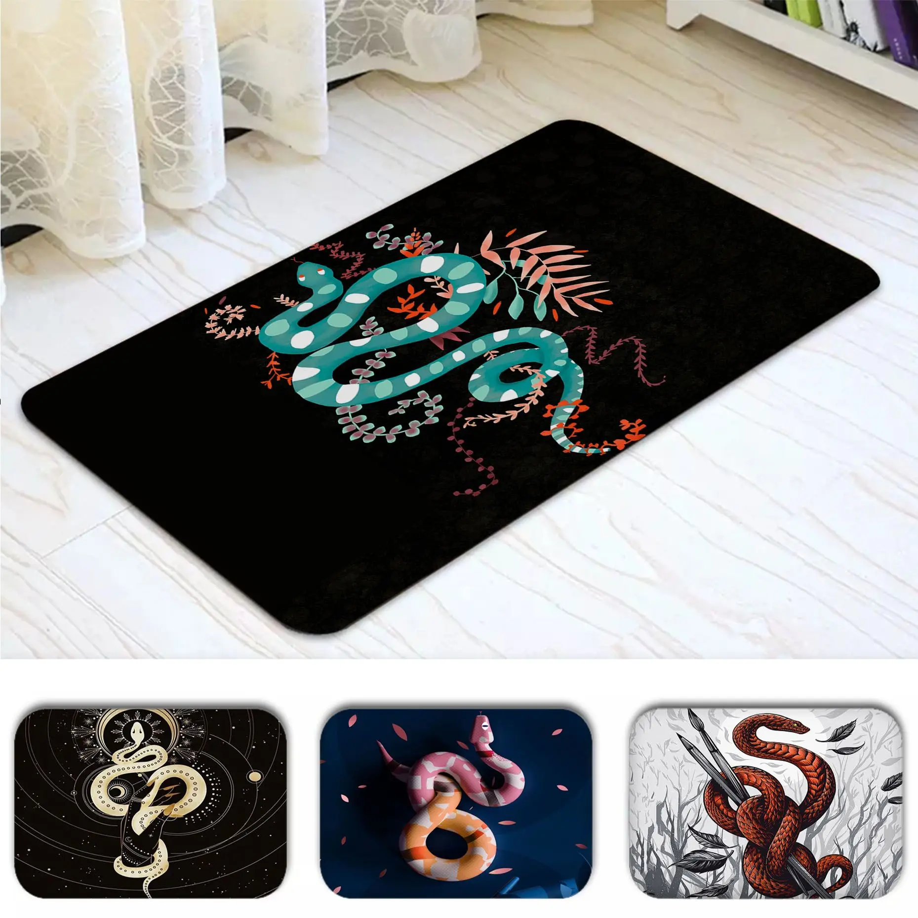 

Sun Moon Snake Room Mats Washable Non-Slip Living Room Sofa Chairs Area Mat Kitchen Bedside Area Rugs