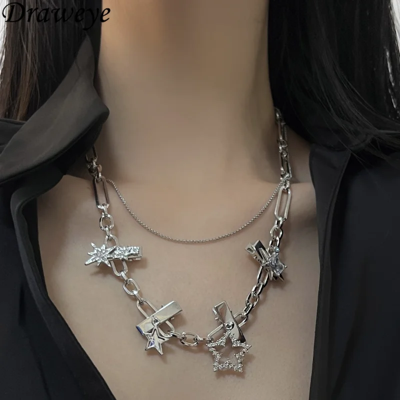 

Draweye Punk Style Metal Jewelry for Women Irregular Geometric Stars Vintage Hiphop Pendant Necklaces Y2k Collares Para Mujer