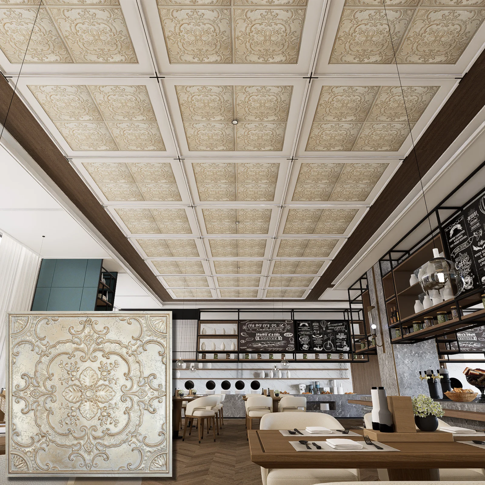 Фото 3D потолочная плитка, настенное художественное украшение для комнаты, PL19, трещина цвета шампанского, золото №2