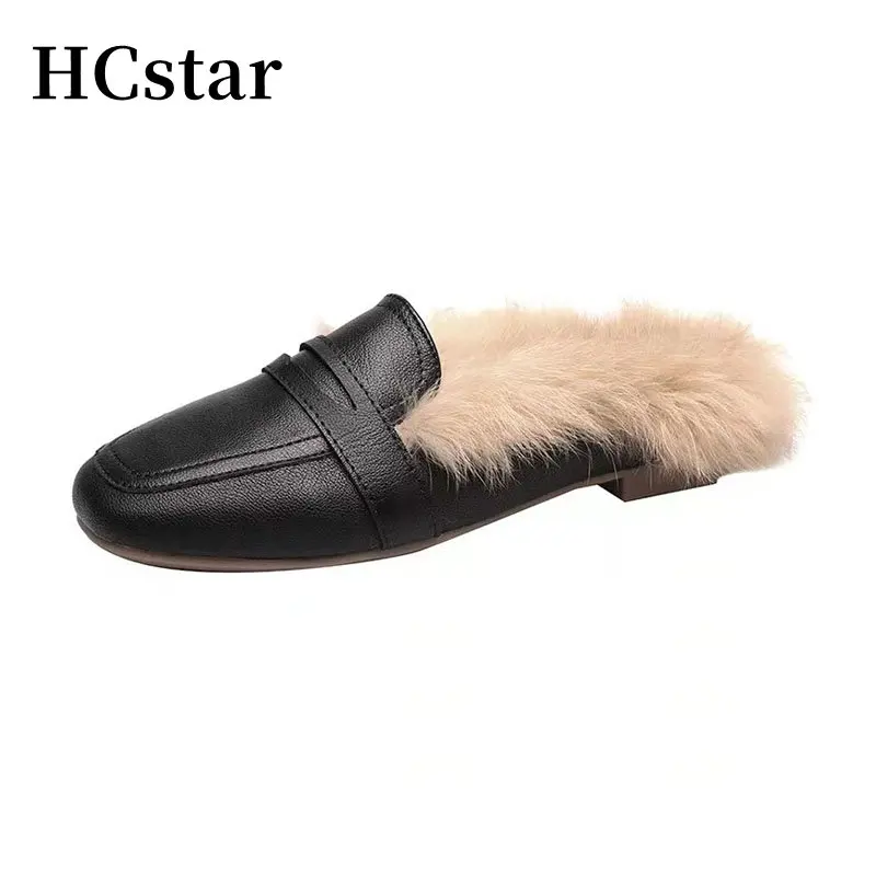 

Мюли женские из натурального кроличьего меха, меховые лоферы, без спинки, без застежки, плоская подошва, пушистые тапочки, тапочки для улицы