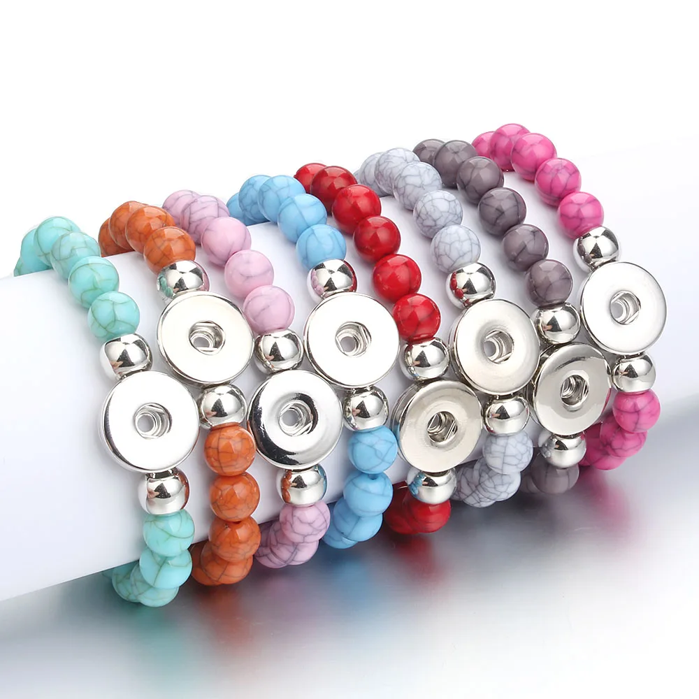 

Multicolor Wholesale Snap Jewelry Snap Button Bracelet Handmade 10mm Beads Fit 18mm 20mm Snaps Button Bracelets For Women