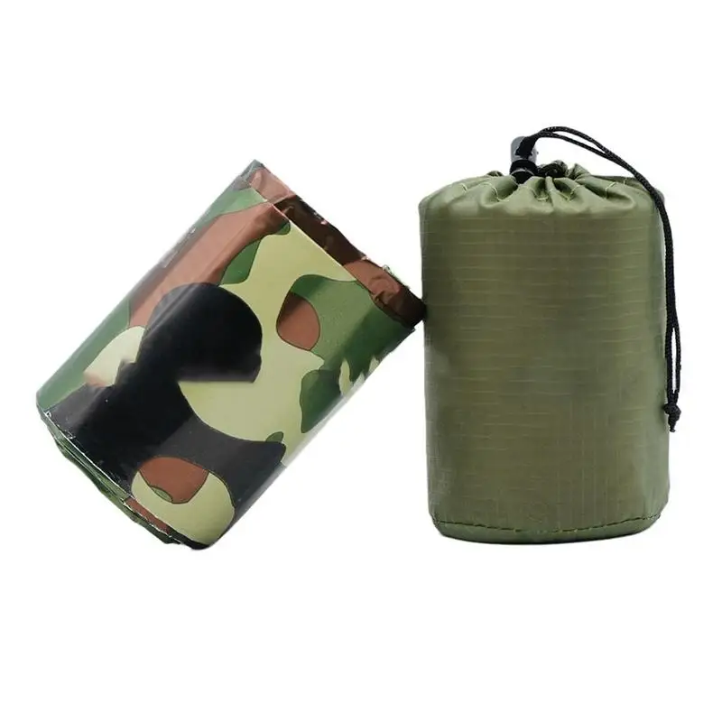 

Emergency Blanket Camo Sleeping Bag Thermal Waterproof PE Aluminized Film Camouflage Sleep Bag For Outdoor Survival Camping
