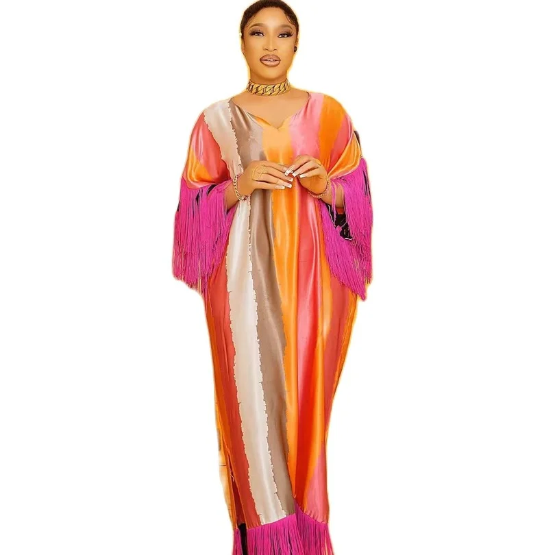 

African women's loose skirt comfortable artificial silk fabric stitching tassel fashion quality