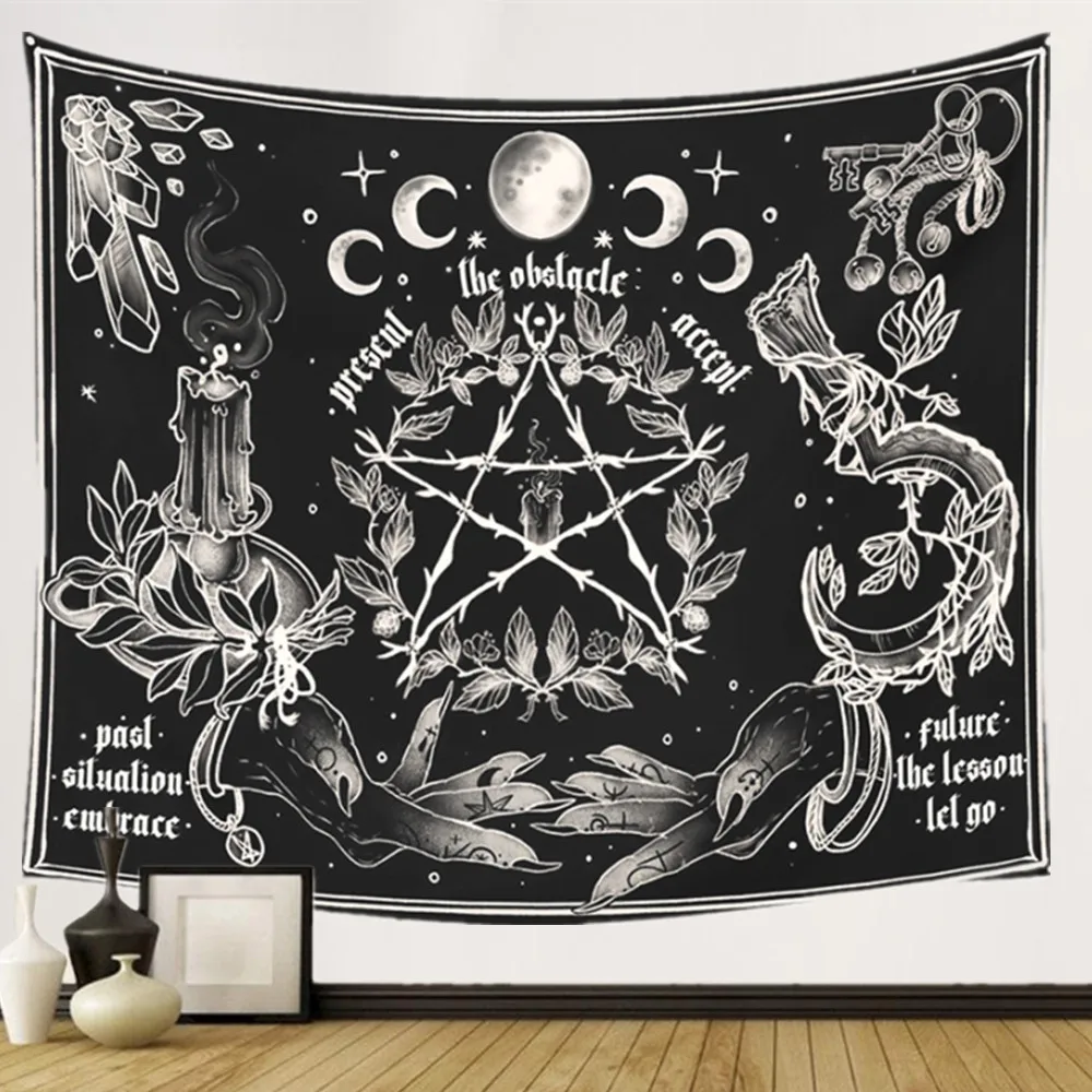 Boho Hippie Baphomet Witchcraft Tapestry Psychedelic Sun Moon Tarot Wall Hanging Tapestry Divination Aesthetic Room Decor Tazip