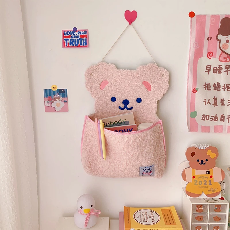 

Cute Bear Wall Mounted Storage Bag Notebook Desktop Organizer School Pens Organizer Office Stationery
