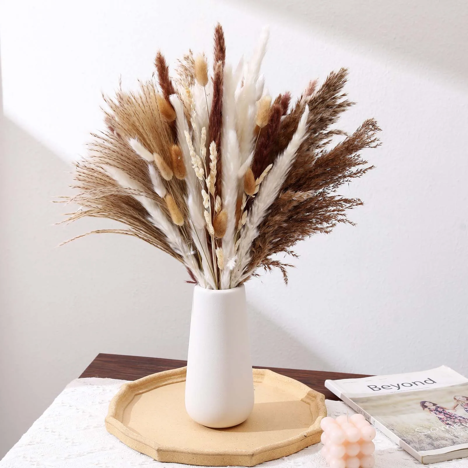 

Natural Pampas Grass Boho Decor for Vase Fluffy Pompas Grass Dried Boho Flower for Wedding Floral Arrangements Room Home DIY