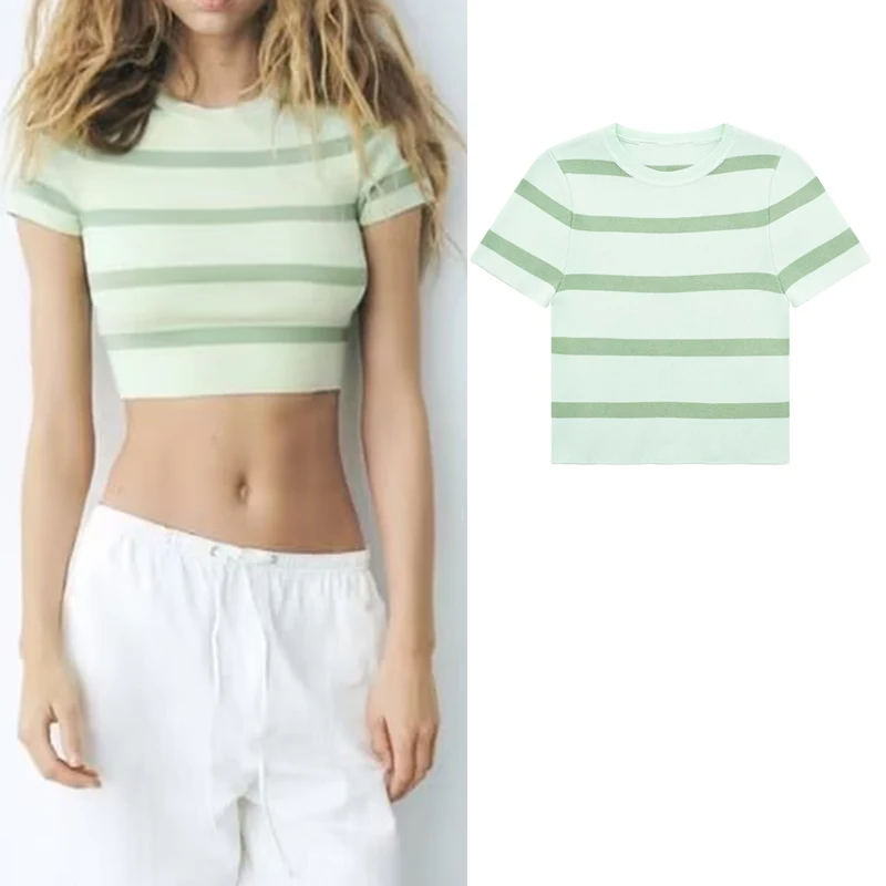 

Женский топ с коротким рукавом и круглым вырезом