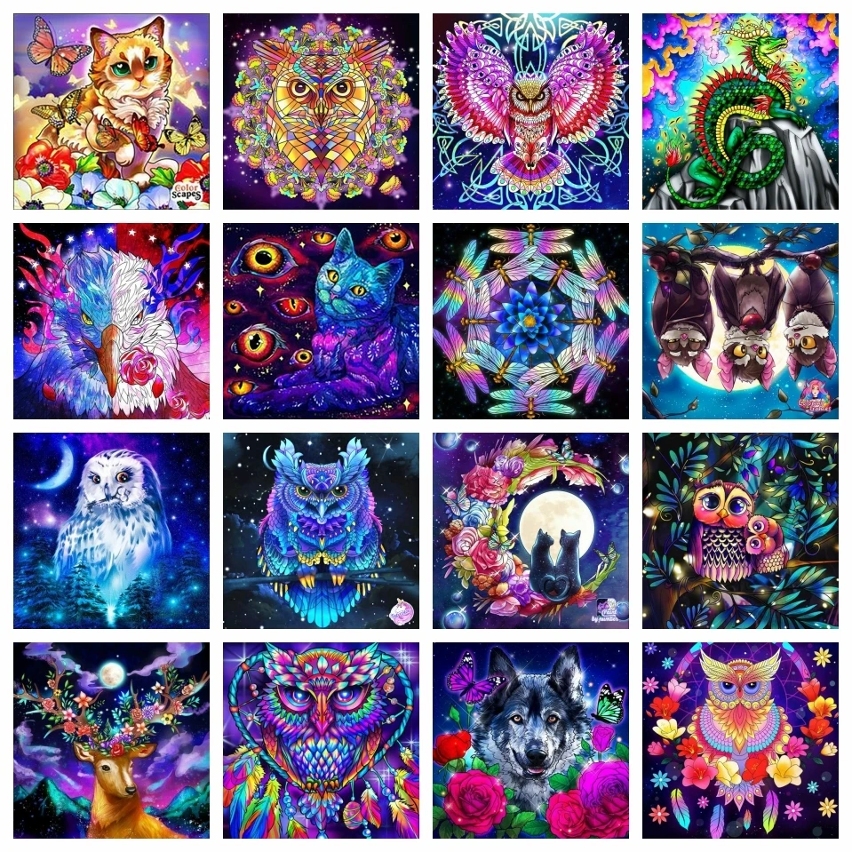 

AZQSD Diamond Painting Owl Animal Cross Stitch Embroidery Fantasy Wolf Tiger Mosaic Handmade Full Drill Rhinestones Gift