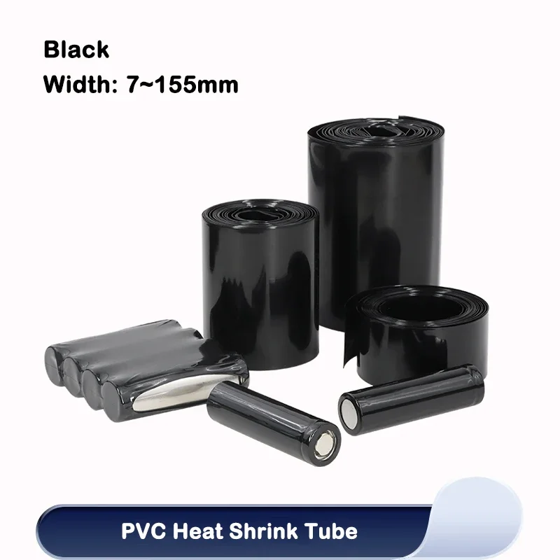 7 мм ~ 155 мм Черная термоусадочная трубка из ПВХ 18650 Lipo Батарея 1 м ~ 20 м Изолированная пленка Литиевый чехол Защитный кабель Рукав