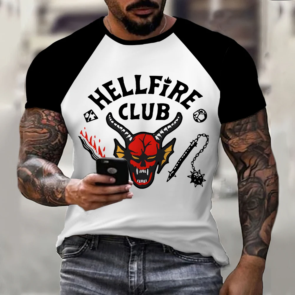 Hellfire Club Vintage T Shirt Men Loose Fashion Baseball Tee Harajuku Streetwear Long Sleeved Eddie Munson Mens T Shirts O Neck