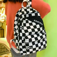 2022 new womens nylon backpack for cute girls plaid school bag large capacity travel rucksack ladies anti theft canvas mochila