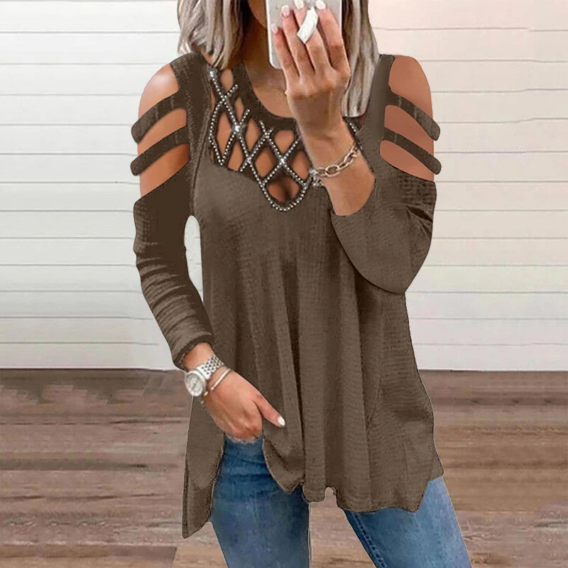 Женские футболки с длинным рукавом элегантная рубашка круглым вырезом и