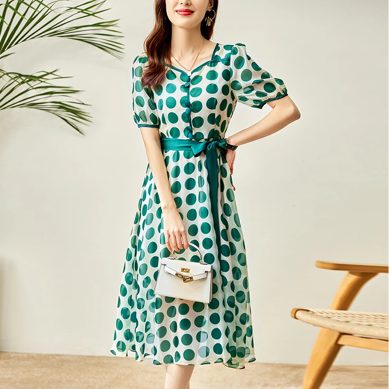 

Женское шифоновое платье-миди с коротким рукавом, V-образным вырезом